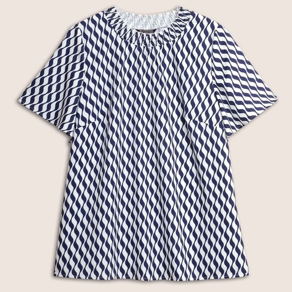 BloomChic Plus Size Geometric Mock Neck Shirred Ruffle Sleeve Blouse - Picture 8 of 10